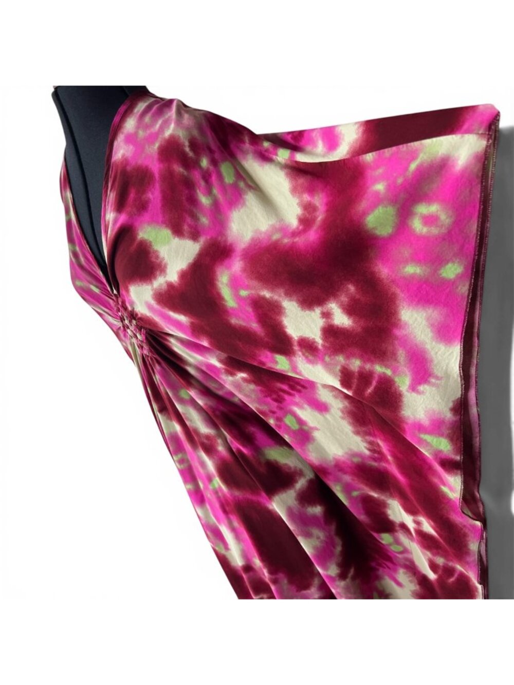 Tie-Dye Pink & Burgundy Kaftan Dress With Woven Front Flowy Size Free